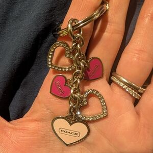 Vintage‎ Coach Pink Pave And Crystal Hearts Multi Charm Keychain